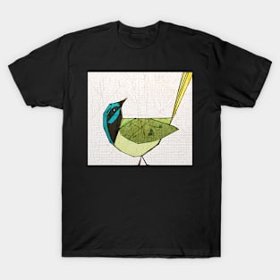 Simple Modern Digital Pop Art Bird in Green T-Shirt